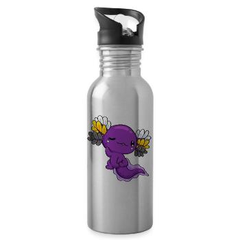 Nichtbinäre Flagge Nichtbinäre Flagge Kawaii Axolo - Trinkflasche mit integriertem Trinkhalm - Lightsilver - Rechts