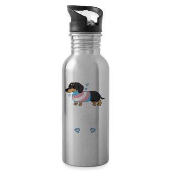 cute dog dachshund animal love - Water bottle with straw - silver - Right
