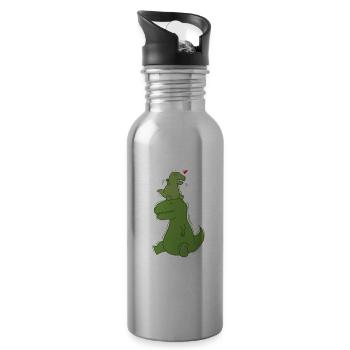 Dino Papa mit kleinem T-Rex Dinosaurier - Trinkflasche mit integriertem Trinkhalm - Lightsilver - Rechts