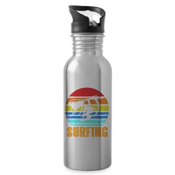 Retro Vintage Graphic Sun Surfing Waves T-Shirt - Water bottle with straw - silver - Right