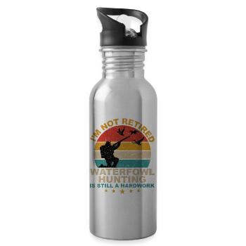 Funny Waterfowl Hunt Retro - Water bottle with straw - silver - Right