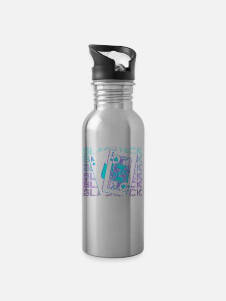 Blackjack Pik-Bube Pik-Ass Retro Geschenk - Trinkflasche mit integriertem Trinkhalm - Lightsilver