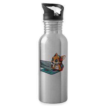 Zocken Jungs Fuchs - Computer Spiele Videospiele - Trinkflasche mit integriertem Trinkhalm - Lightsilver - Rechts