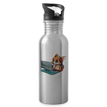Gaming Fuchs - Computer Spiele Videospiele - Trinkflasche mit integriertem Trinkhalm - Lightsilver - Rechts