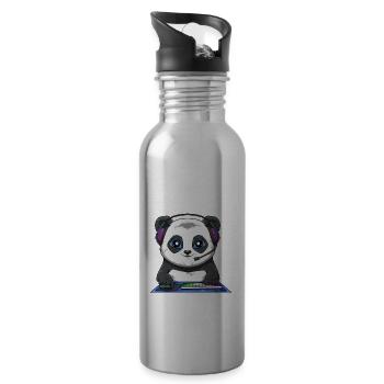 Lustiger Gaming Panda - Computerspiele Videospiele - Trinkflasche mit integriertem Trinkhalm - Lightsilver - Rechts