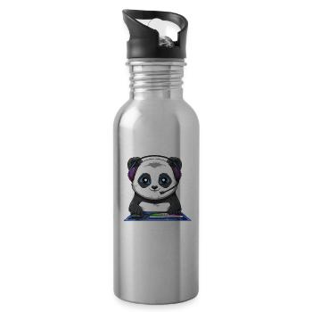 Gaming Panda - Computerspiele Videospiele - Trinkflasche mit integriertem Trinkhalm - Lightsilver - Rechts