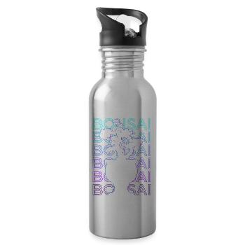 Bonsai Tree Retro Gift - Water bottle with straw - silver - Right
