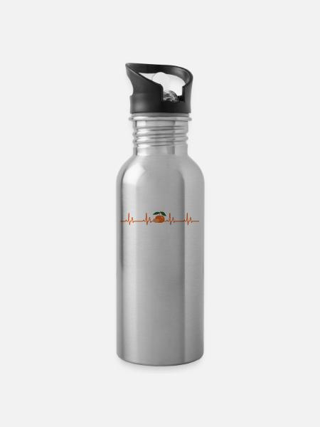 Mandarine Herzschlag - Trinkflasche mit integriertem Trinkhalm - Lightsilver