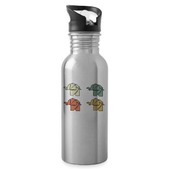 Origami Elephants - Water bottle with straw - silver - Right