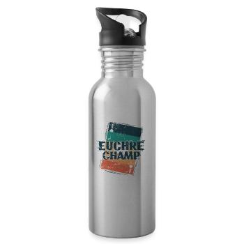 Euchre Champ Card Game Playing Cards - Water bottle with straw - silver - Right