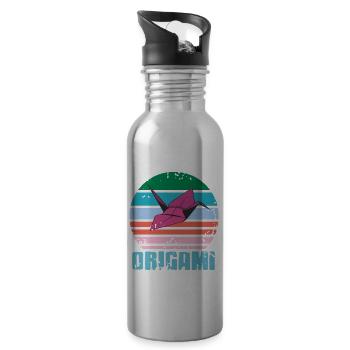 Retro Vintage Origami Master Cool Designs Tea - Water bottle with straw - silver - Right