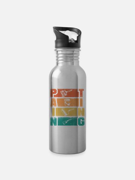 Painter Painting Silhouettes - Trinkflasche mit integriertem Trinkhalm - Lightsilver
