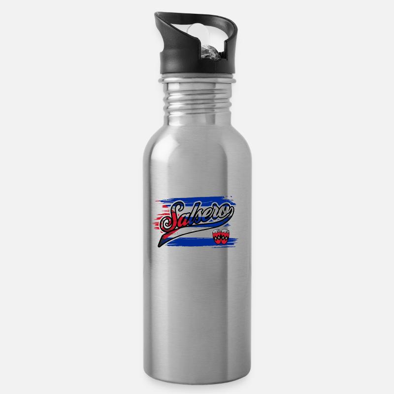Cuba Salsa Dancer Salsero Drapeau cubain - Gourde avec paille intégrée - argent clair