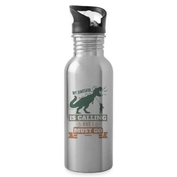 My Dinosaur Is Calling And I Must Go - Water bottle with straw - silver - Right