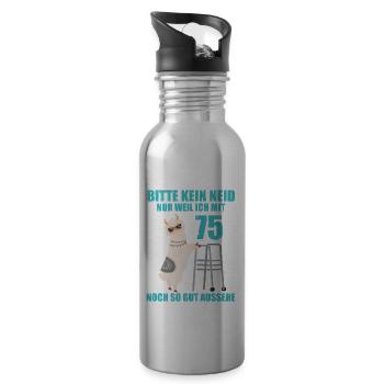 75. Geburtstag Geschenk Lama Alpaka Kein Neid - Trinkflasche mit integriertem Trinkhalm - Lightsilver - Rechts