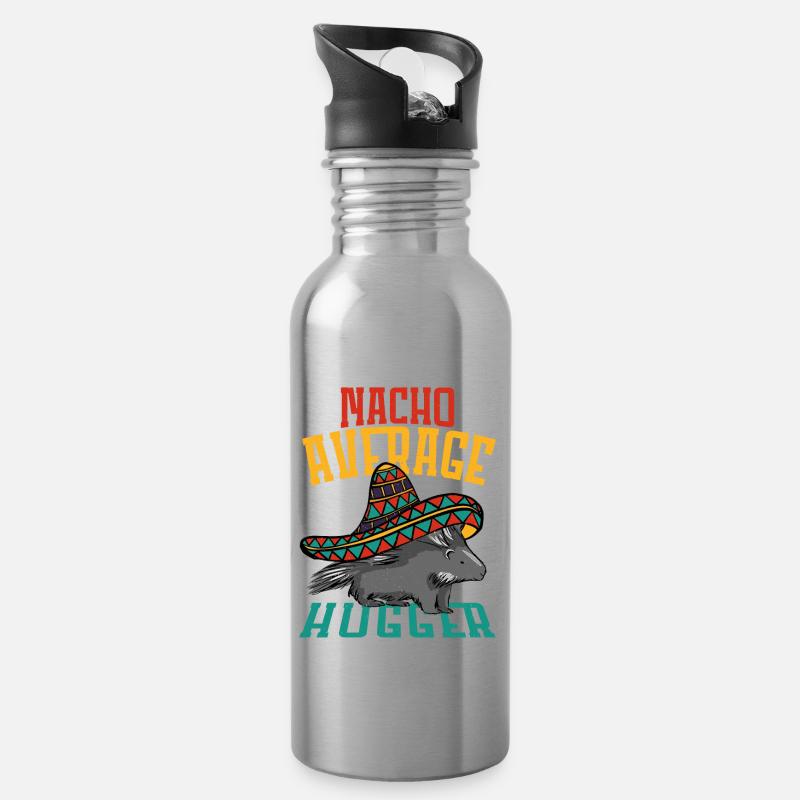 Nacho Average Hugger Porcupine Hedgehog - Water bottle with straw - silver