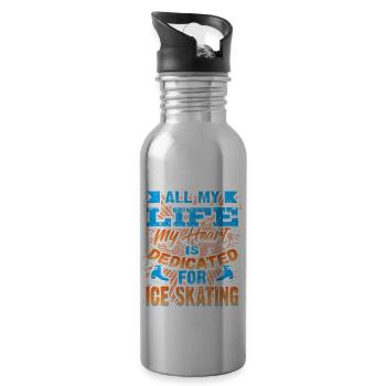My Heart Is Dedicated For Ice Skating T-Shirt - Water bottle with straw - silver - Right