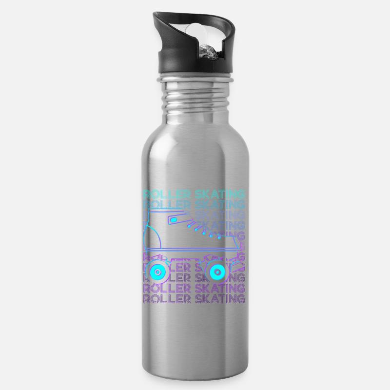 Rollschuhlaufen Rollschuhläufer Rollschuhe Retro - Trinkflasche mit integriertem Trinkhalm - Lightsilver