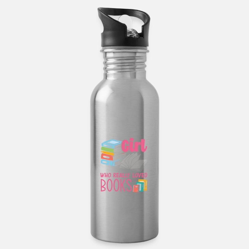Bücherwurm Buchliebhaber Bibliothekar Geschenk - Trinkflasche mit integriertem Trinkhalm - Lightsilver