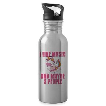 Vintage I Like Music & Maybe 3 People Unicorn - Trinkflasche mit integriertem Trinkhalm - Lightsilver - Rechts