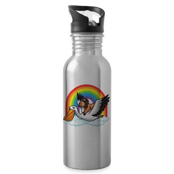 Capybara avec Pélican Mouche Rongeur Drôle - Gourde avec paille intégrée - argent clair - Droite