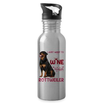 Wein Trinken Kuscheln Mit Rottweiler Hundehalter - Trinkflasche mit integriertem Trinkhalm - Lightsilver - Rechts