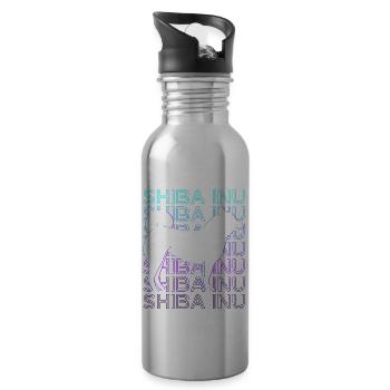 Shiba Inu Retro - Water bottle with straw - silver - Right
