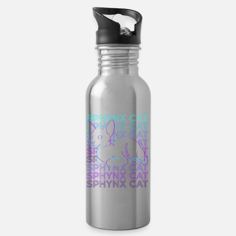 Sphynx Katze Retro - Trinkflasche mit integriertem Trinkhalm - Lightsilver