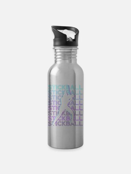 Stickball Spieler Retro - Trinkflasche mit integriertem Trinkhalm - Lightsilver