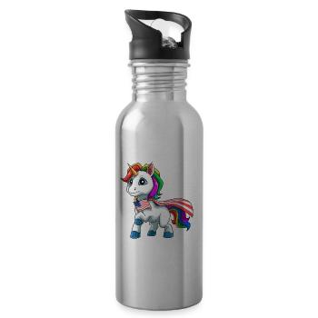 Einhorn 4. Juli - Americorn Patriotisches - Trinkflasche mit integriertem Trinkhalm - Lightsilver - Rechts