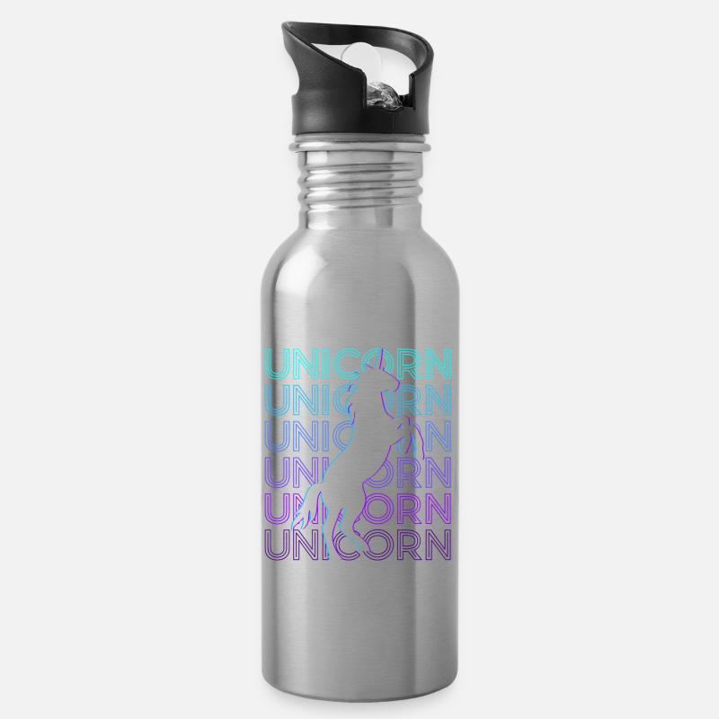 Einhorn Retro - Trinkflasche mit integriertem Trinkhalm - Lightsilver