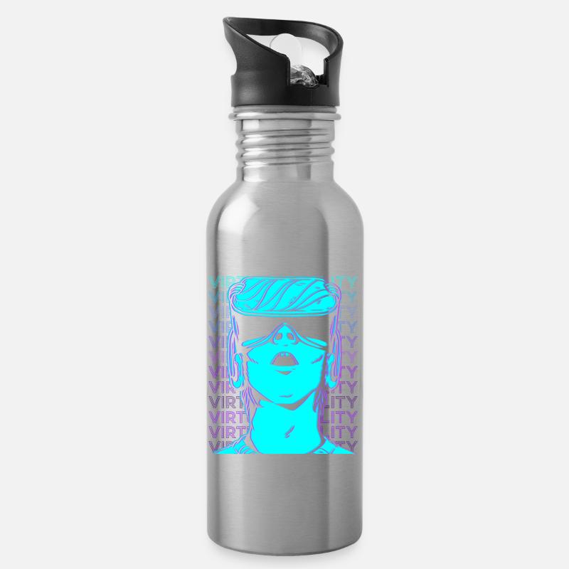 VR Virtual Reality Gamer Retro - Trinkflasche mit integriertem Trinkhalm - Lightsilver