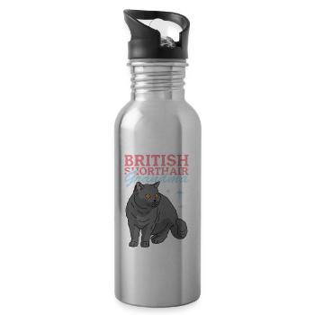 Grand-mère britannique à poil court | Cadeau maman chat - Gourde avec paille intégrée - argent clair - Droite