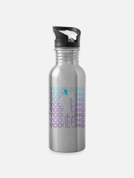 Jodel-Retro - Trinkflasche mit integriertem Trinkhalm - Lightsilver