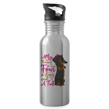 Dackel Therapeut Hat Vier Beine Lustige - Trinkflasche mit integriertem Trinkhalm - Lightsilver - Rechts