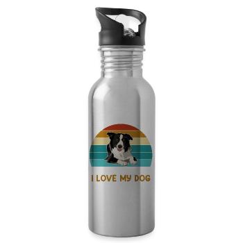 J’aime chien berger australien drôle - Gourde avec paille intégrée - argent clair - Droite