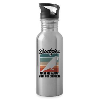 Wellensittiche Machen Mich Glücklich - Trinkflasche mit integriertem Trinkhalm - Lightsilver - Rechts