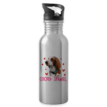 Work Hard For Cocker Spaniel Fun Dog Owners - Water bottle with straw - silver - Right