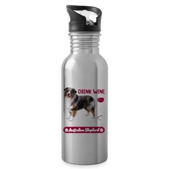 Wein Trinken Kuscheln Mit Australian Shepherd Dog - Trinkflasche mit integriertem Trinkhalm - Lightsilver - Rechts