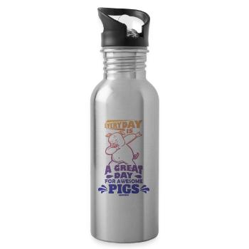 Pig - Water bottle with straw - silver - Right