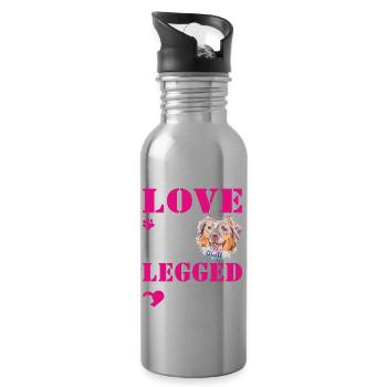 Australian Shepherd Love Four-legged Word - Water bottle with straw - silver - Right