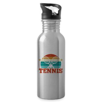 Tennis Runs In My Veins Funny Sports Player Coach - Trinkflasche mit integriertem Trinkhalm - Lightsilver - Rechts