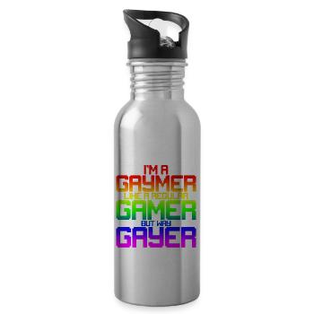 Je suis un gaymer, comme un joueur régulier mais Way Gayer 2 - Gourde avec paille intégrée - argent clair - Droite
