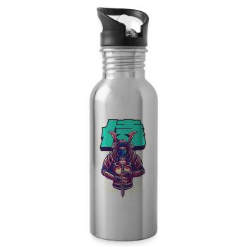 Cyborg Samurai Bushido-Krieger Cyber-Ästhetik - Trinkflasche mit integriertem Trinkhalm - Lightsilver - Rechts