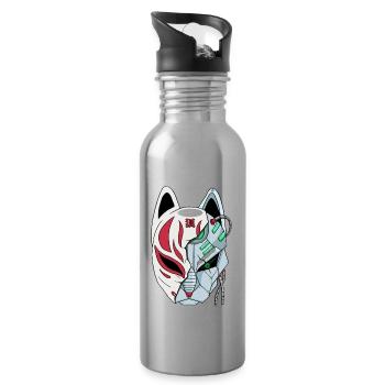 Cyborg Kitsune Mask Fox Mask Cyber Esthétique - Gourde avec paille intégrée - argent clair - Droite
