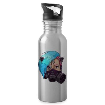 Cyborg Anime Girl Japanese Cyber Aesthetics - Water bottle with straw - silver - Right