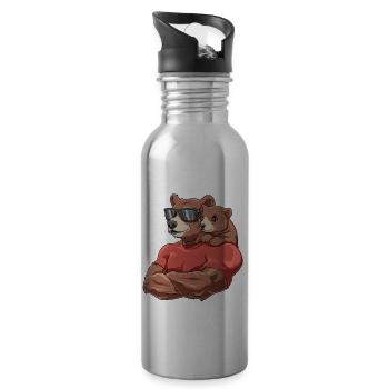 Starker Bär mit Baby Bär für einen Bären - Trinkflasche mit integriertem Trinkhalm - Lightsilver - Rechts