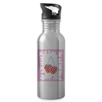 Esthétique pastel danoise à carreaux de fraises - Gourde avec paille intégrée - argent clair - Droite