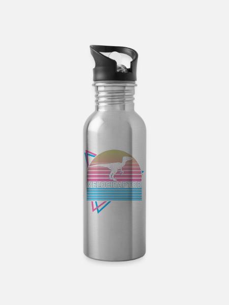 Velociraptor Dinosaurier Retro - Trinkflasche mit integriertem Trinkhalm -