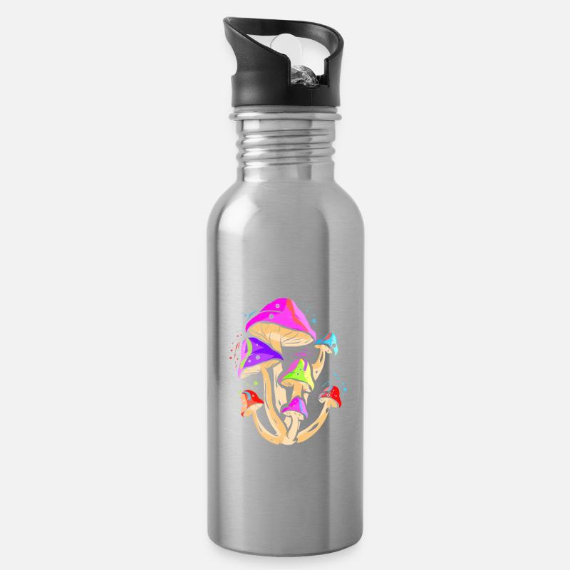 Space Shroom - Magic Mushroom - Trinkflasche mit integriertem Trinkhalm - Lightsilver